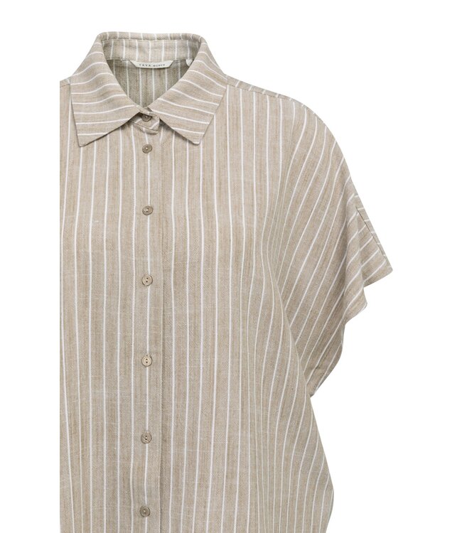YAYA Striped blouse with short sleeves - SAFARI BROWN DESSIN