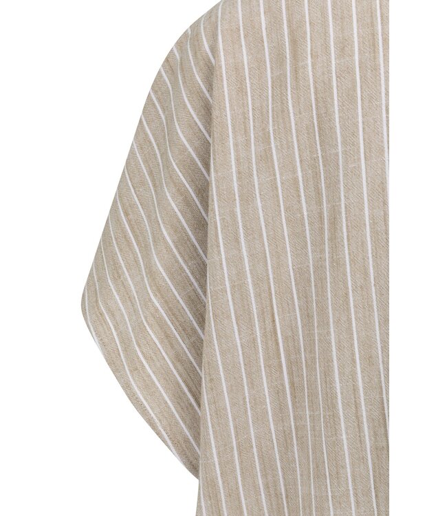 YAYA Striped blouse with short sleeves - SAFARI BROWN DESSIN