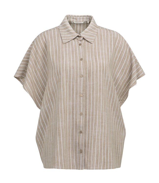 YAYA Striped blouse with short sleeves - SAFARI BROWN DESSIN