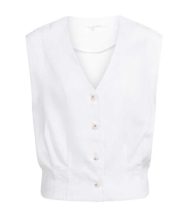 YAYA Sleeveless blouse with pleat details and elastic hem - PURE WHITE