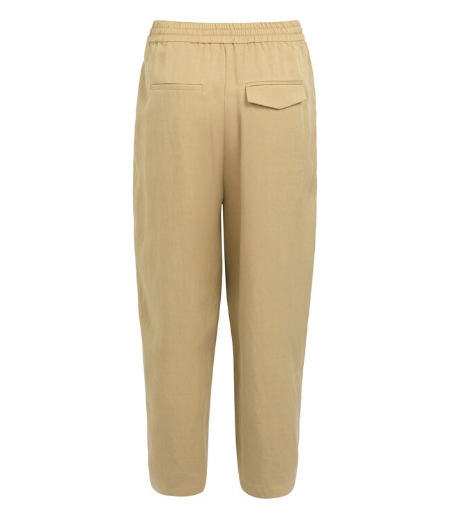 YAYA Woven barrel-leg trousers with elastic waist - SAFARI BROWN