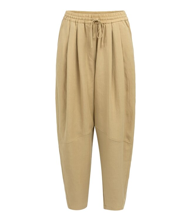 YAYA Woven barrel-leg trousers with elastic waist - SAFARI BROWN