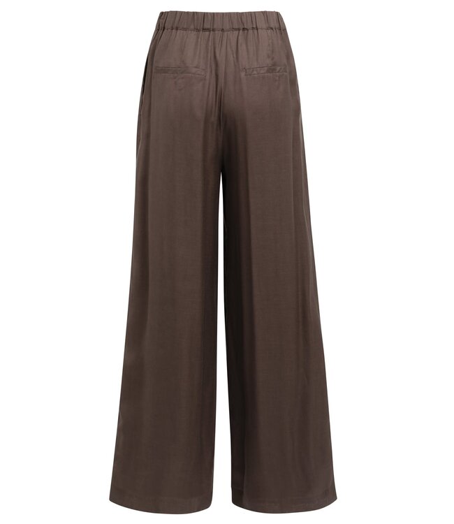 YAYA Trousers with wide legs and half elastic waist - AUBERGINE PURPLE