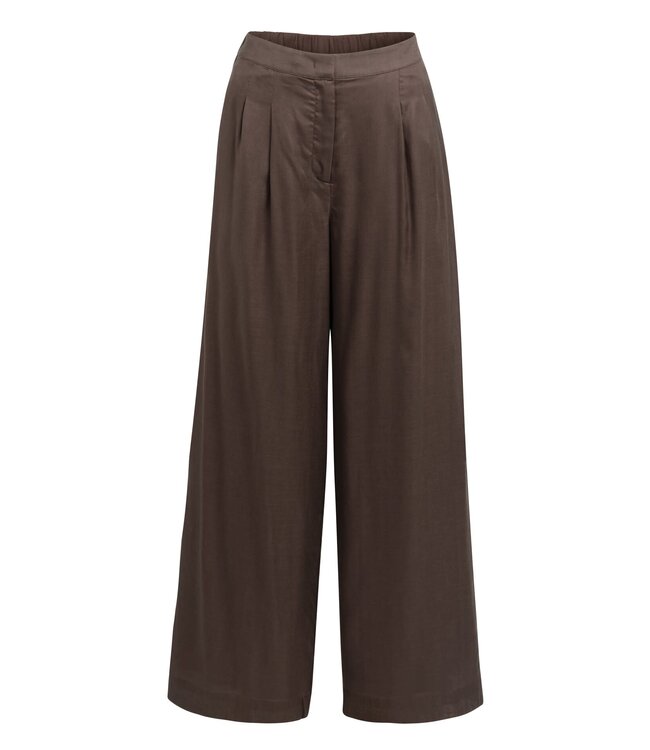 YAYA Trousers with wide legs and half elastic waist - AUBERGINE PURPLE