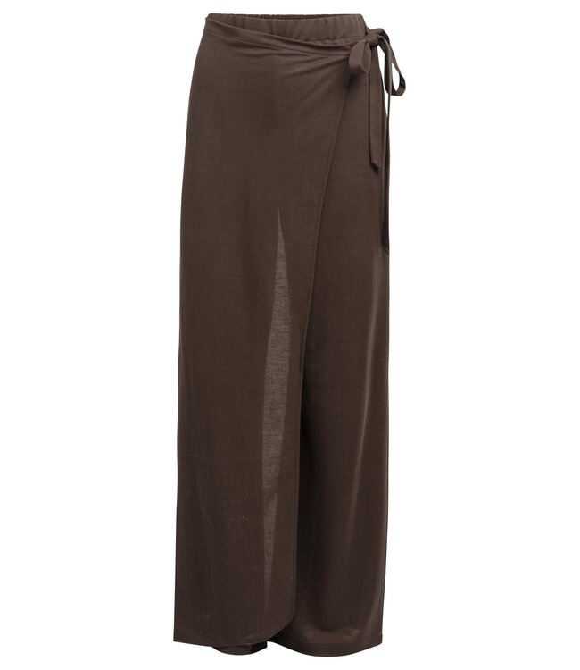 YAYA Wide-leg trousers with wrap detail - AUBERGINE PURPLE