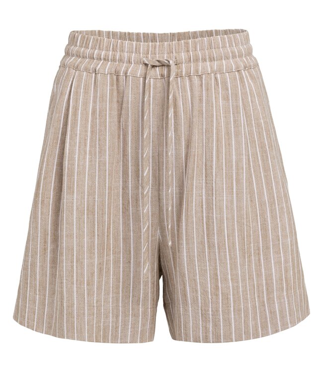 YAYA Striped shorts with elastic waistband - SAFARI BROWN DESSIN