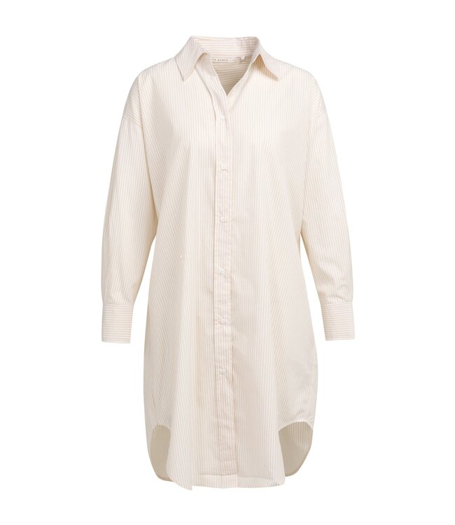 YAYA Striped blouse dress with wrap detail - SEMOLINA BROWN DESSIN