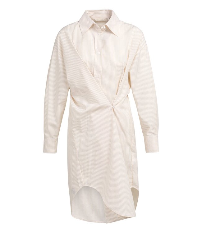 YAYA Striped blouse dress with wrap detail - SEMOLINA BROWN DESSIN