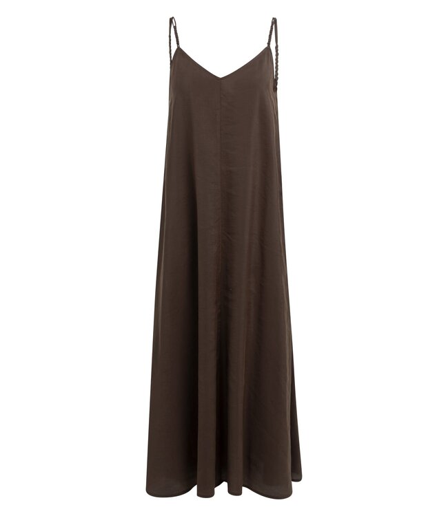 YAYA Long strappy dress with V-neck - AUBERGINE PURPLE