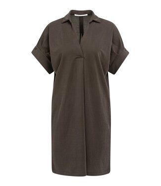 YAYA Jersey dress with pleated short sleeves - AUBERGINE PURPLE