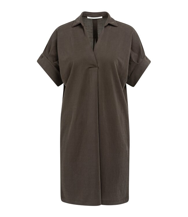 YAYA Jersey dress with pleated short sleeves - AUBERGINE PURPLE
