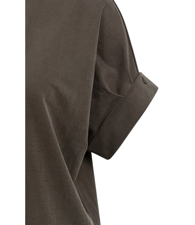 YAYA Jersey dress with pleated short sleeves - AUBERGINE PURPLE