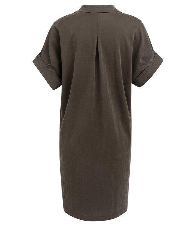 YAYA Jersey dress with pleated short sleeves - AUBERGINE PURPLE