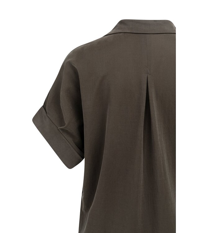 YAYA Jersey dress with pleated short sleeves - AUBERGINE PURPLE