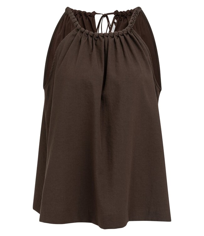 YAYA Halter top with braided neckline and tie detail - AUBERGINE PURPLE