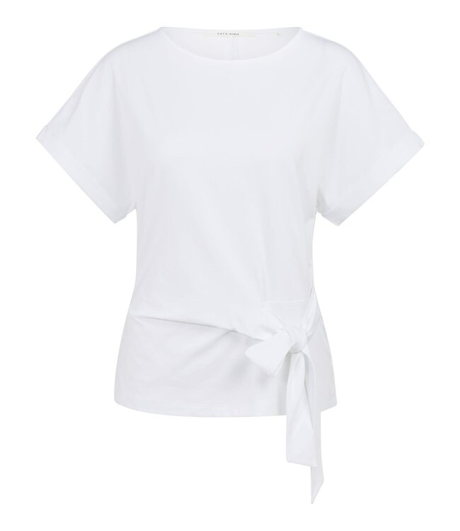 YAYA Top with round neckline and knot detail - PURE WHITE