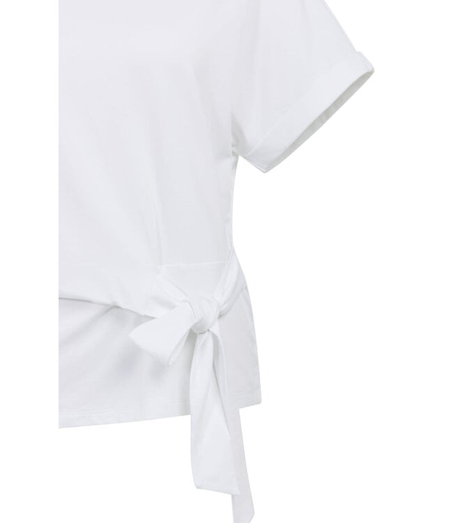 YAYA Top with round neckline and knot detail - PURE WHITE