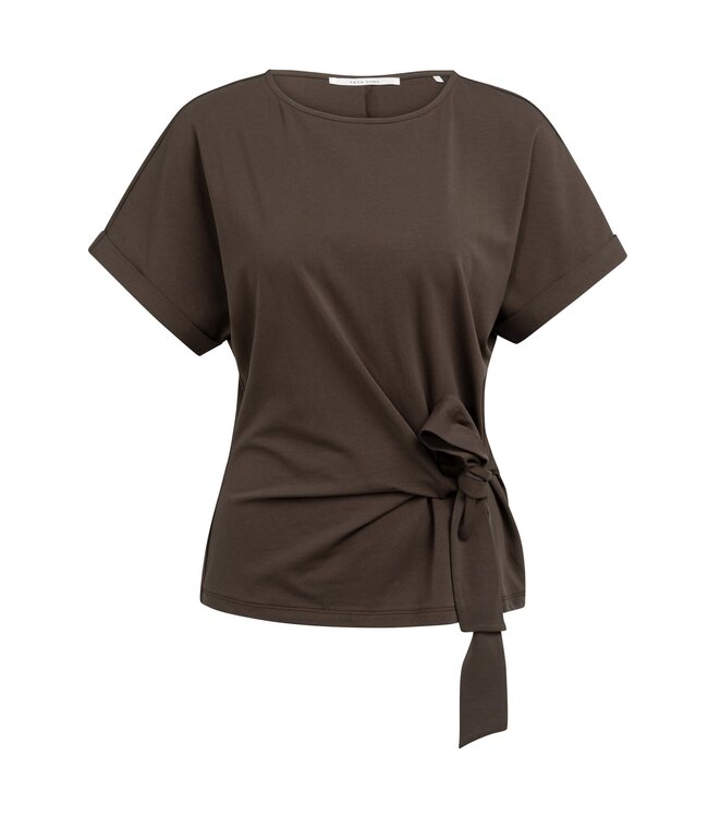 YAYA Top with round neckline and knot detail - AUBERGINE PURPLE
