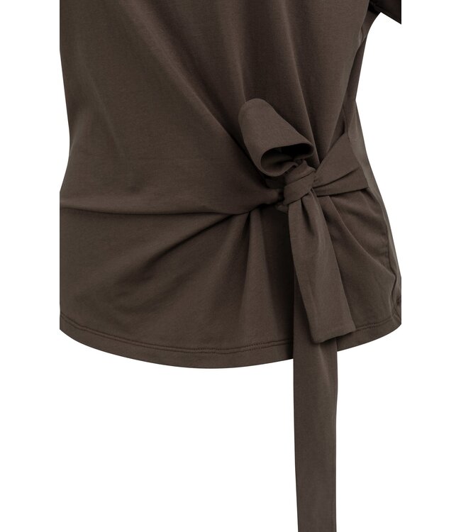 YAYA Top with round neckline and knot detail - AUBERGINE PURPLE