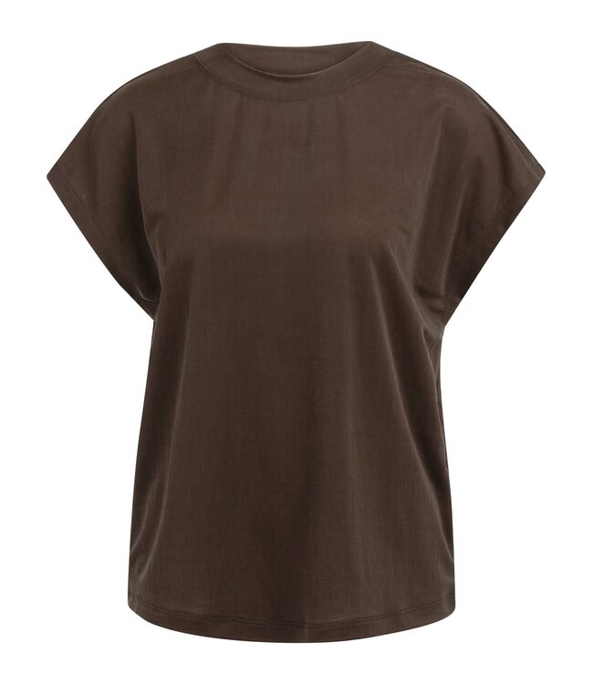 YAYA Top with crew neck and cap sleeves - AUBERGINE PURPLE