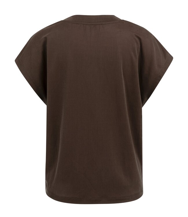 YAYA Top with crew neck and cap sleeves - AUBERGINE PURPLE