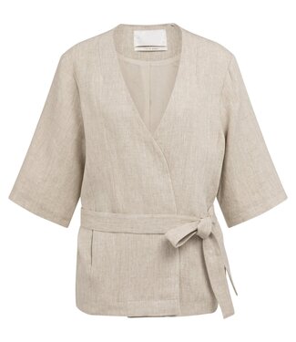 YAYA Linen wrap jacket with tie belt - LIGHT BEIGE MELANGE