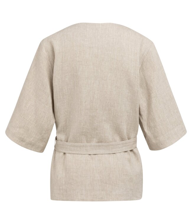 YAYA Linen wrap jacket with tie belt - LIGHT BEIGE MELANGE