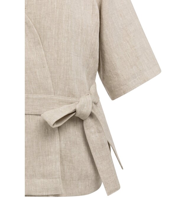 YAYA Linen wrap jacket with tie belt - LIGHT BEIGE MELANGE