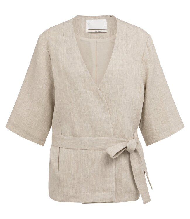 YAYA Linen wrap jacket with tie belt - LIGHT BEIGE MELANGE