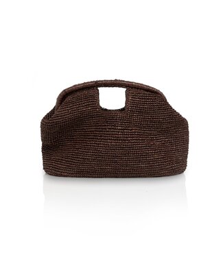 YAYA Crocheted straw clutch with handle - AUBERGINE PURPLE