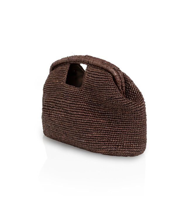 YAYA Crocheted straw clutch with handle - AUBERGINE PURPLE
