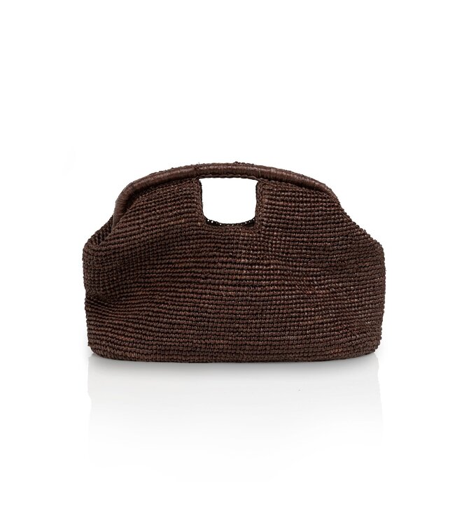 YAYA Crocheted straw clutch with handle - AUBERGINE PURPLE