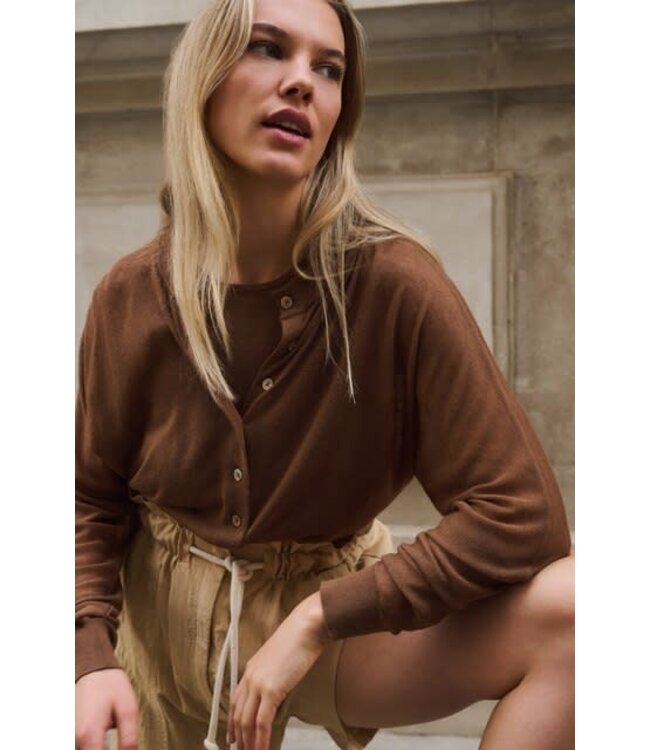 YAYA Sheer cardigan with batwing sleeves and tank top - PARTRIDGE BROWN