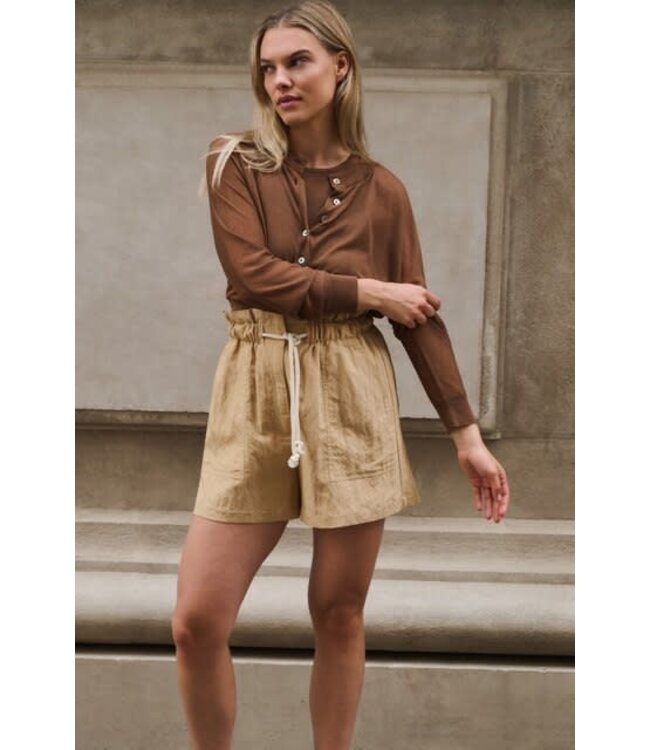 YAYA Sheer cardigan with batwing sleeves and tank top - PARTRIDGE BROWN