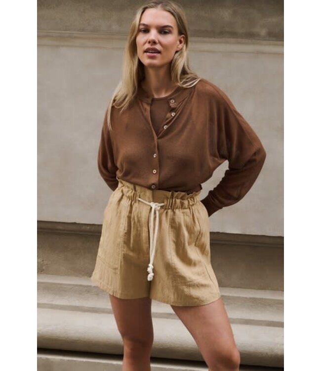 YAYA Sheer cardigan with batwing sleeves and tank top - PARTRIDGE BROWN