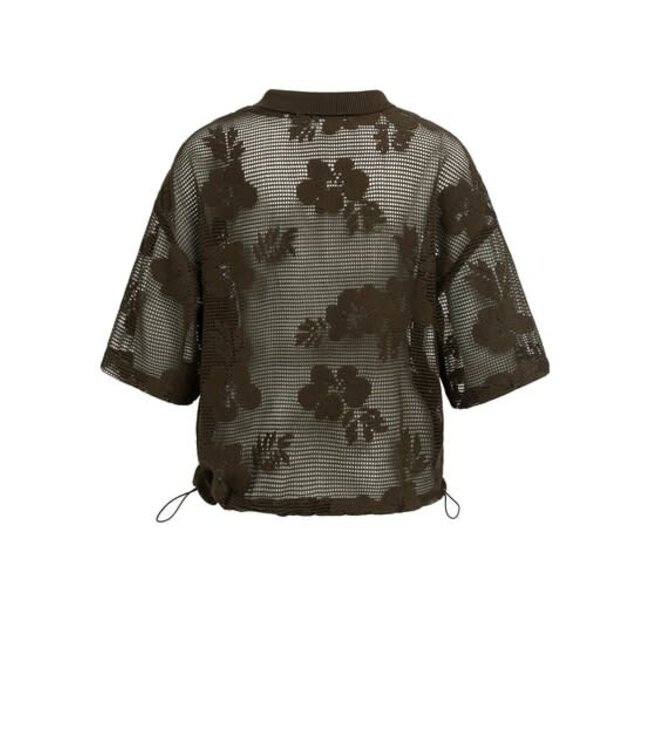 YAYA Crochet jacket with floral pattern and short sleeves - DELICIOSO BROWN
