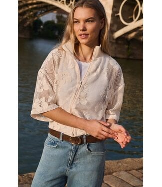 YAYA Crochet jacket with floral pattern and short sleeves - BEIGE