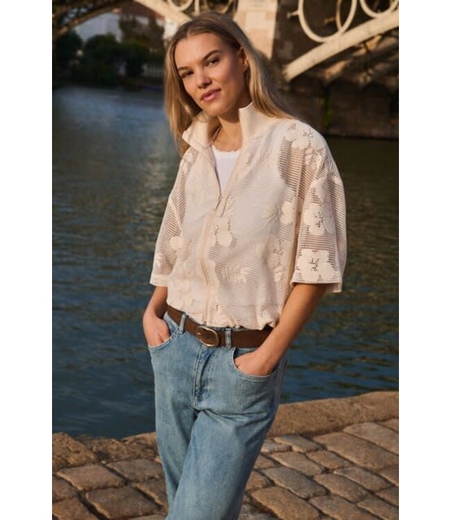 YAYA Crochet jacket with floral pattern and short sleeves - BEIGE