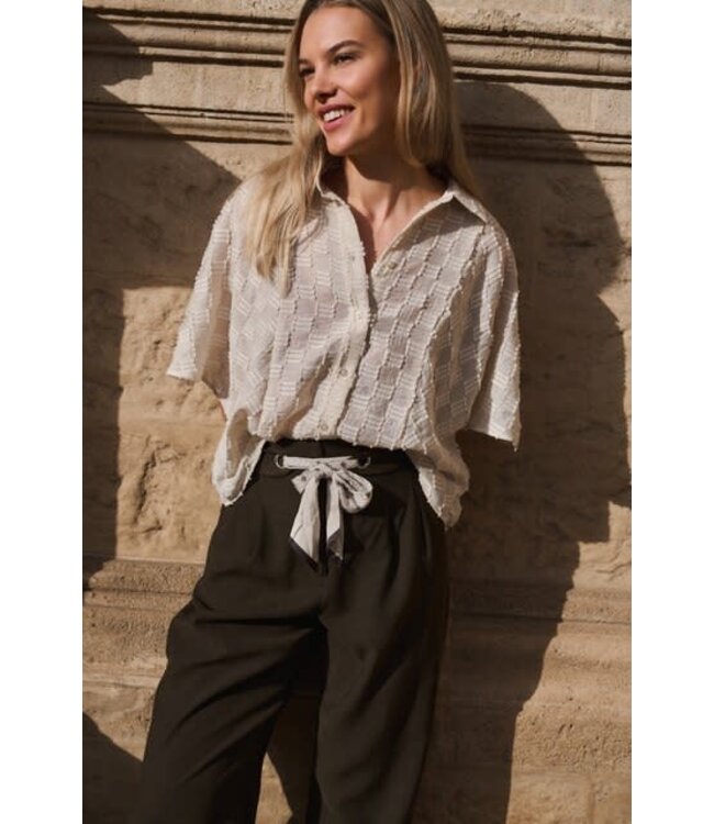 YAYA High-waist trousers with straight legs and scarf belt - DELICIOSO BROWN