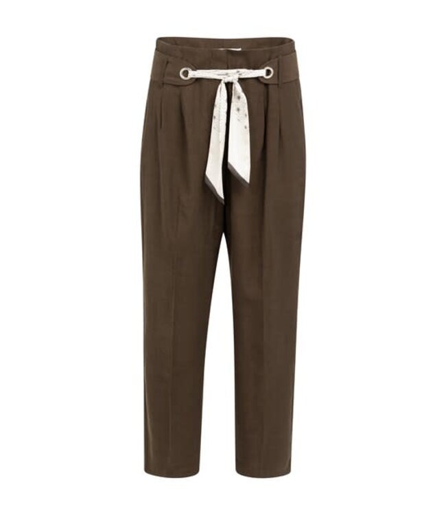 YAYA High-waist trousers with straight legs and scarf belt - DELICIOSO BROWN