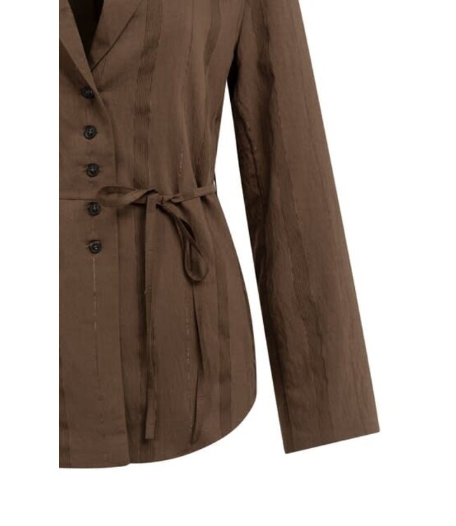 YAYA Pinstripe blazer with tie belt - SLATE BLACK BROWN DESSIN