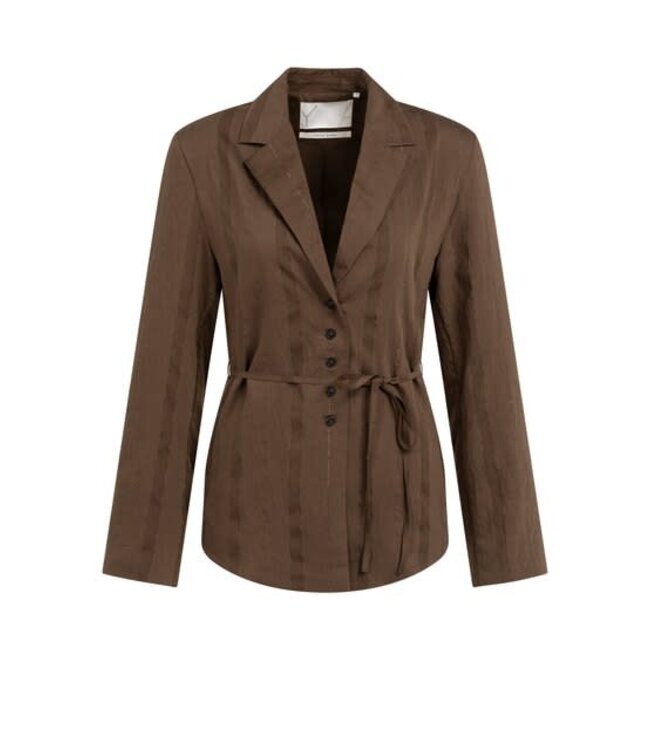 YAYA Pinstripe blazer with tie belt - SLATE BLACK BROWN DESSIN