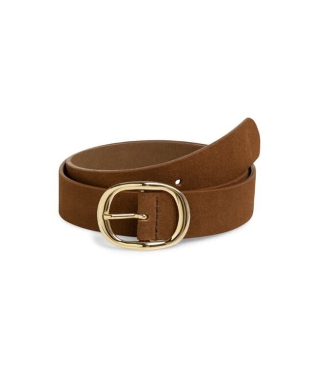 YAYA Suede belt with oval buckle - PARTRIDGE BROWN