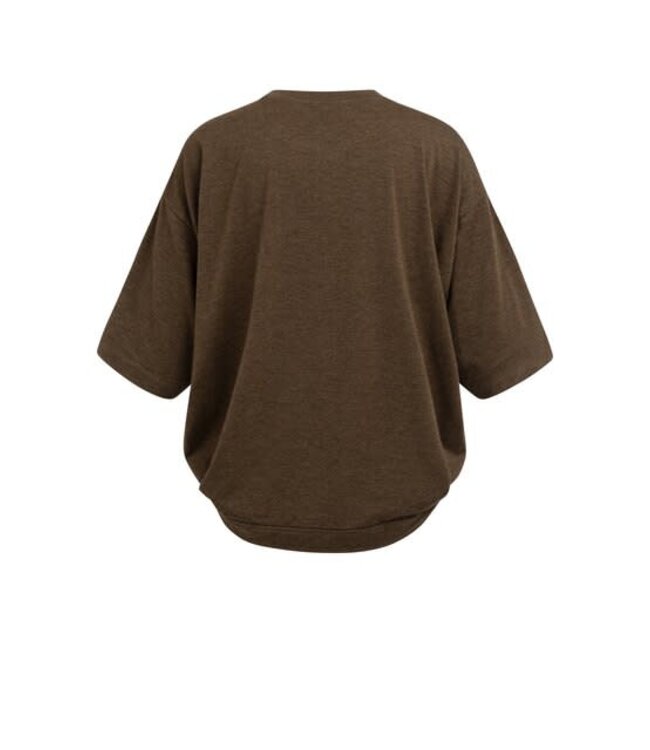 YAYA Oversized jersey top with balloon back detail - SLATE BLACK BROWN MELANGE