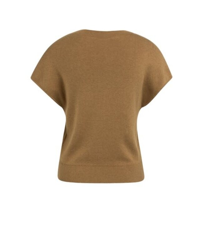 YAYA Knitted cardigan with short sleeves and front buttons - FOXTROT BROWN MELANGE