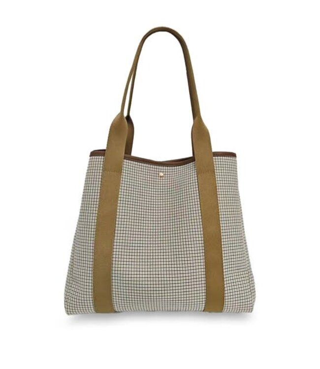 YAYA Check shopper with adjustable straps - BEIGE DESSIN