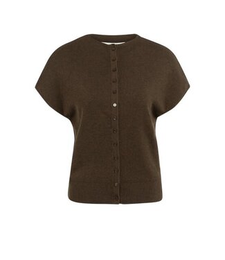 YAYA Knitted cardigan with short sleeves and front buttons - SLATE BLACK BROWN MELANGE