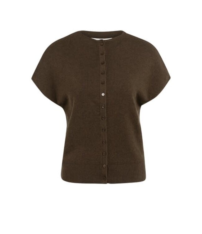YAYA Knitted cardigan with short sleeves and front buttons - SLATE BLACK BROWN MELANGE