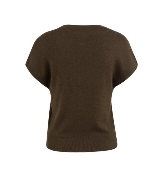 YAYA Knitted cardigan with short sleeves and front buttons - SLATE BLACK BROWN MELANGE