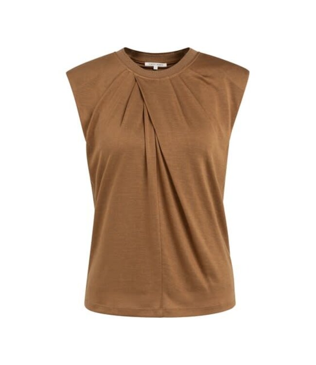 YAYA Sleeveless top with pleated neckline detail - FOXTROT BROWN